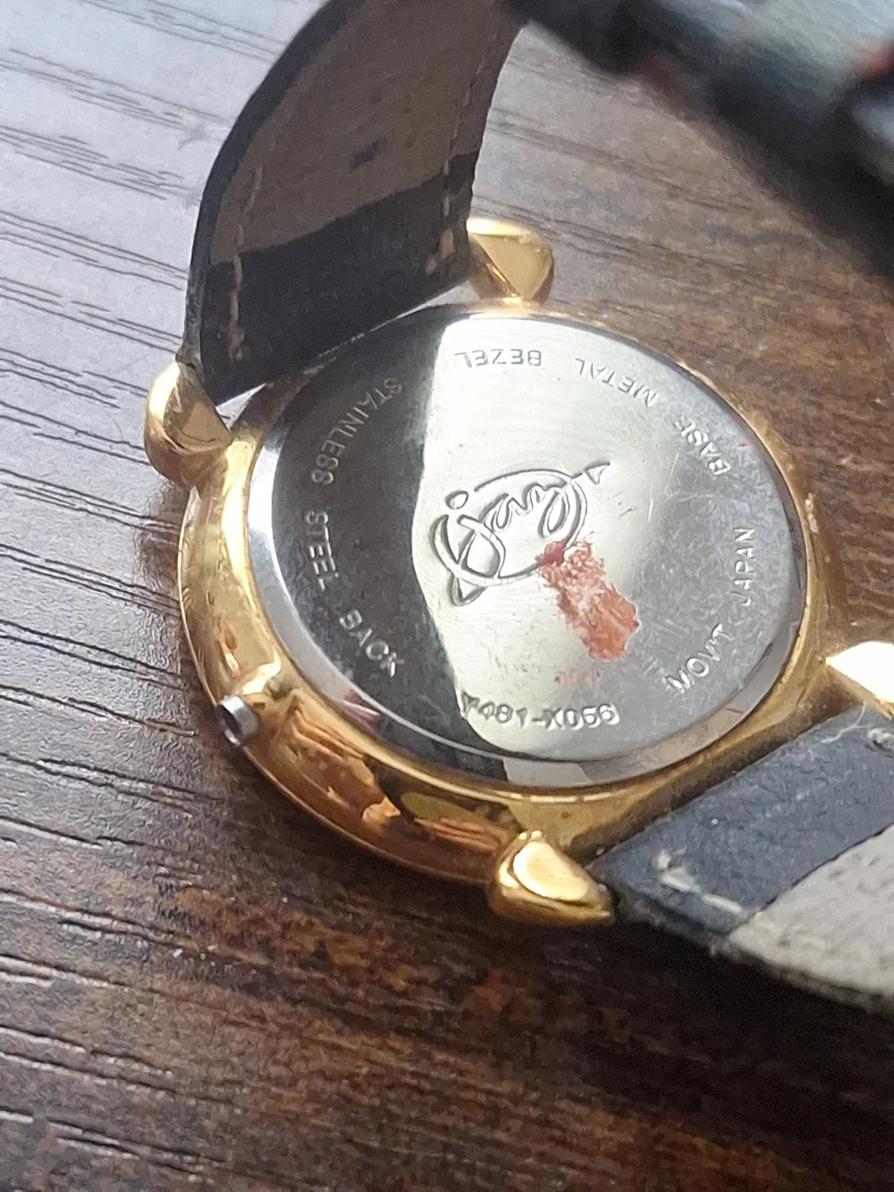 Vintage Jaz Mickey Mouse Gold-Tone Watch with Black Strap